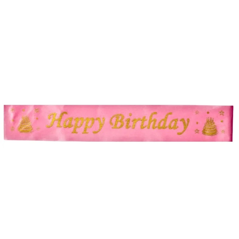 Happy Birthday Sash – Light Pink with Gold Letters
