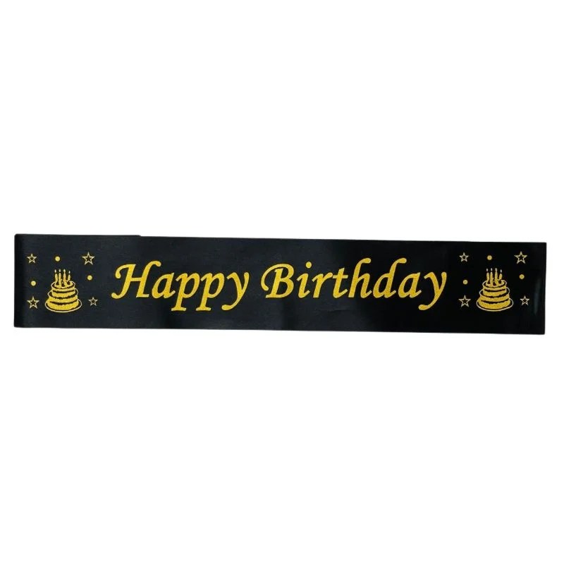 Happy Birthday Sash – Black with Gold Letters