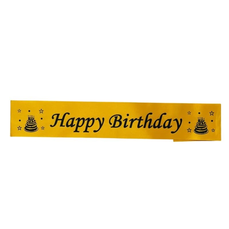 Happy Birthday Sash – Gold with Black Letters