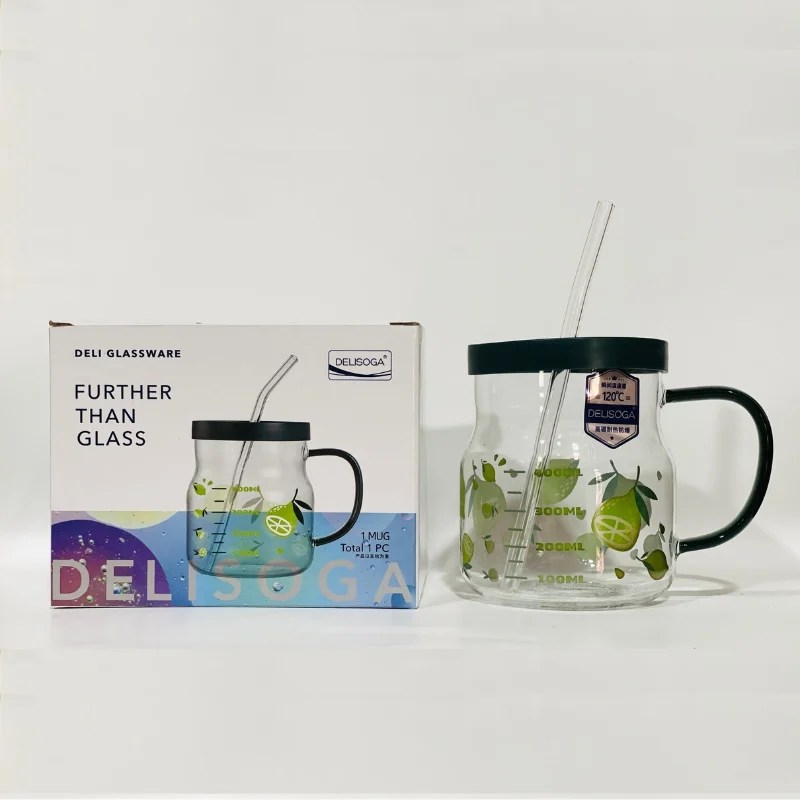 Delisoga Borosilicate Glass Jar with Glass Straw 500ml