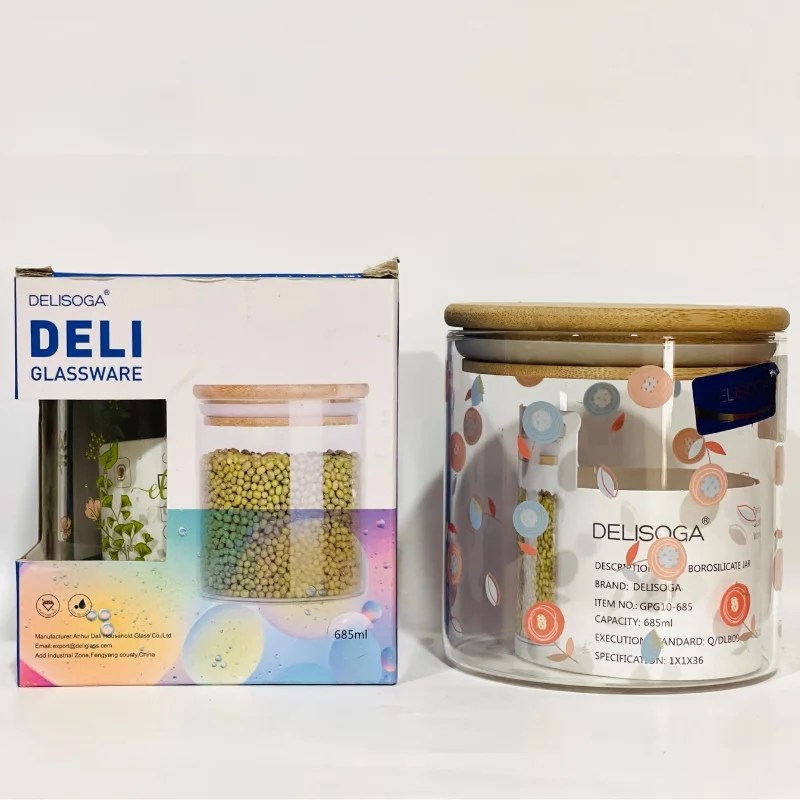 Delisoga Airtight Glass Storage Jar With Wooden Lid 685ml In Sri