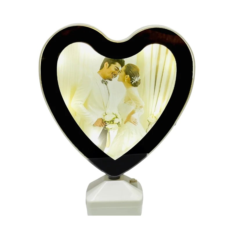 Heart Shape LED Magic Mirror with Customizable Photo Frame