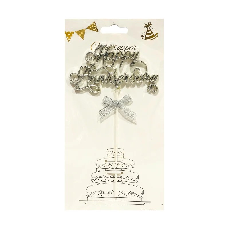Happy Anniversary Bubbly Topper – Silver