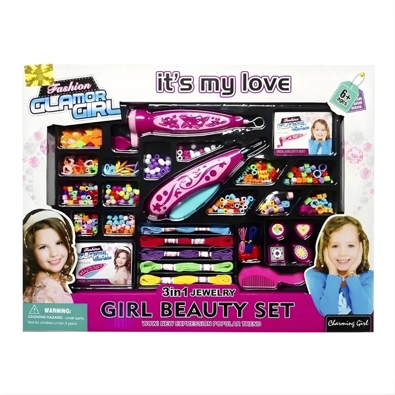 3-in-1 Girls Jewellery Creativity Set with Beading & Braiding Tools