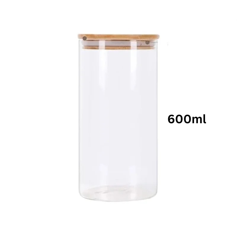Round Glass Airtight Container with Wooden Lid 600ml