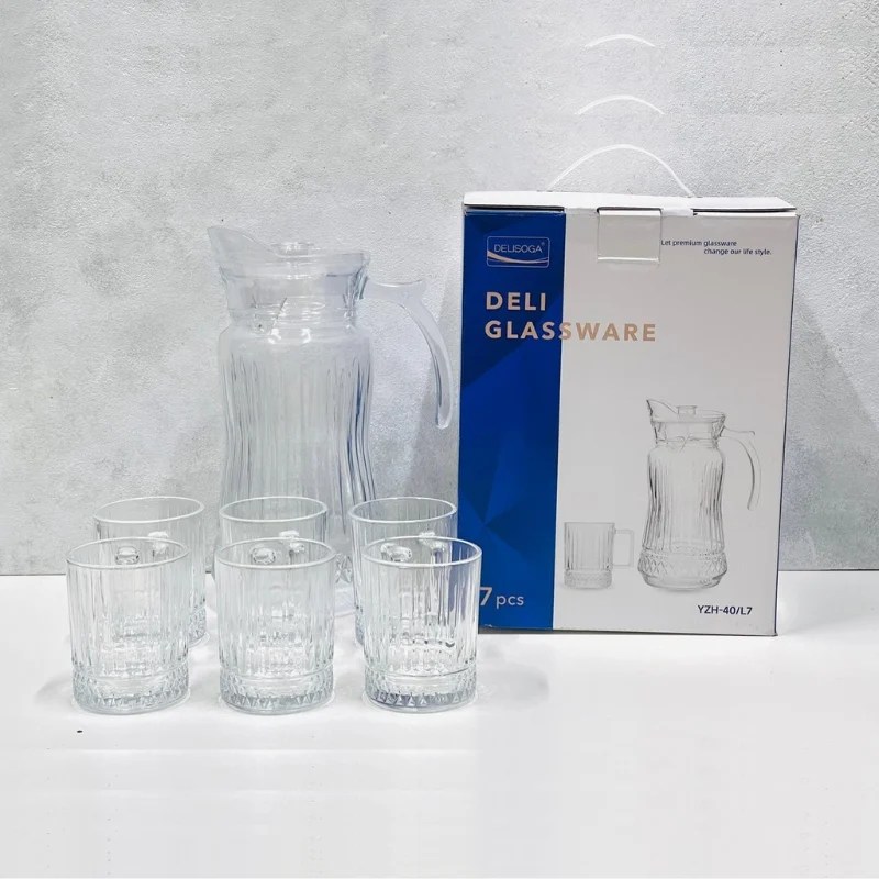 Delisoga 1.5L Glass Jug with 6 Glasses – YZH40/L7