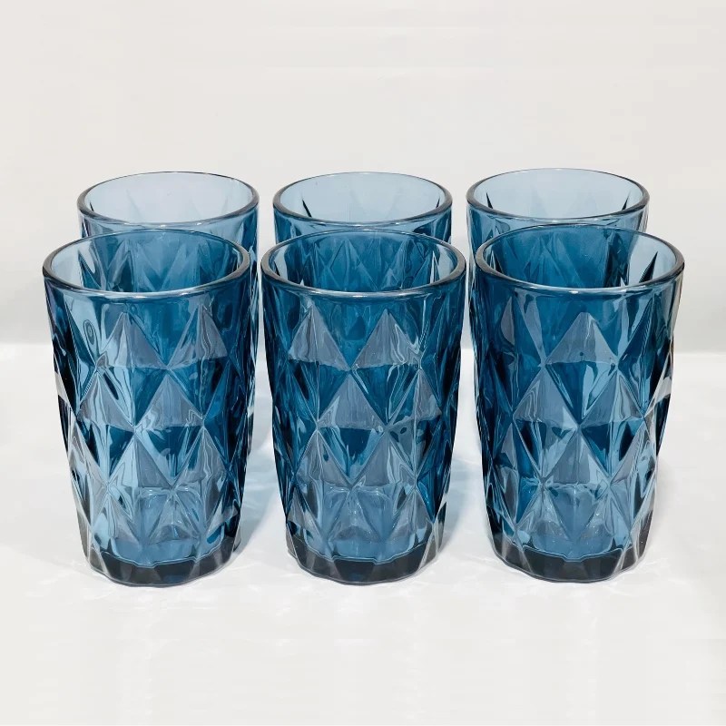 Danialex Glass 6 Pcs Diamond Patterned Glass Tumbler Set 320ml – 1544-6 (Random Colours)