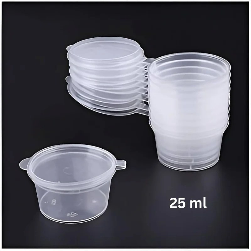 Disposable Plastic Sauce Tub with Hinged Lid 25ml Heavy Duty