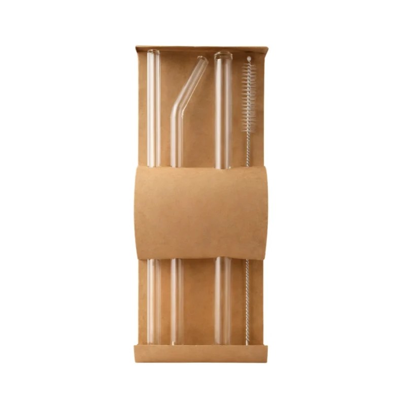 4 Pcs Glass Straw Set with Cleaning Brush 20cm