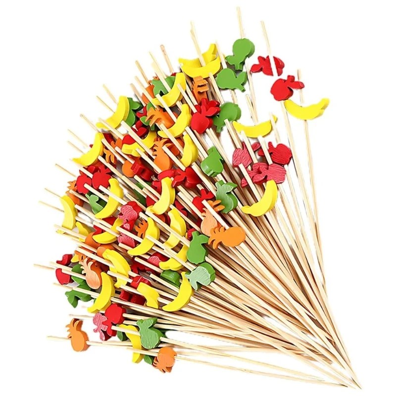 Wooden Cocktail Skewers with Wooden Fruits Toppers 12cm – 10 Pcs
