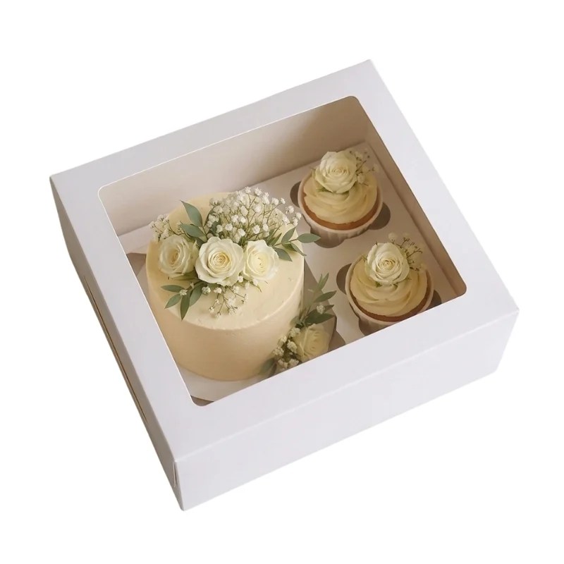 Window Cake Box with 1 Bento & 8 Cupcakes Holder (9″ x 11.5″ 3.5″)