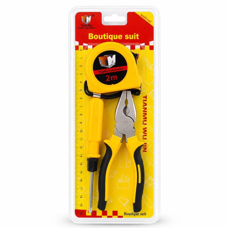 3 Pcs Tool Set (2 Meter Measuring Tape / 6″ Combination Plier / Double Sided Screwdriver)