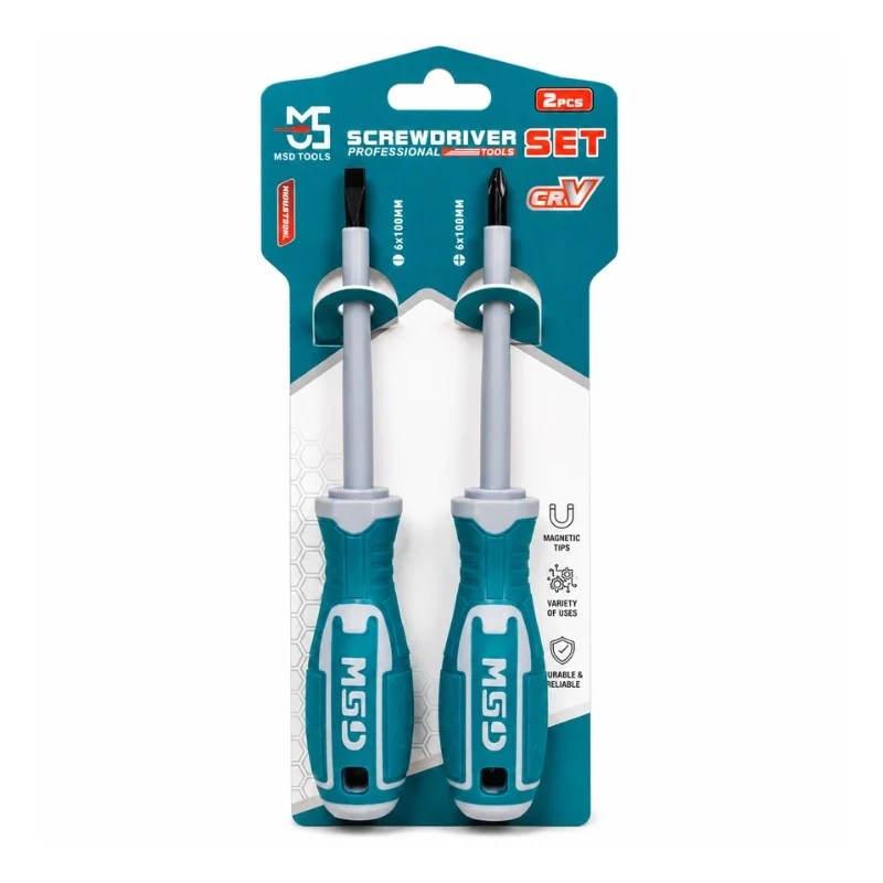 2 Pcs Professional Screwdriver Set with Anti-Slip Grip & Magnetic Tips