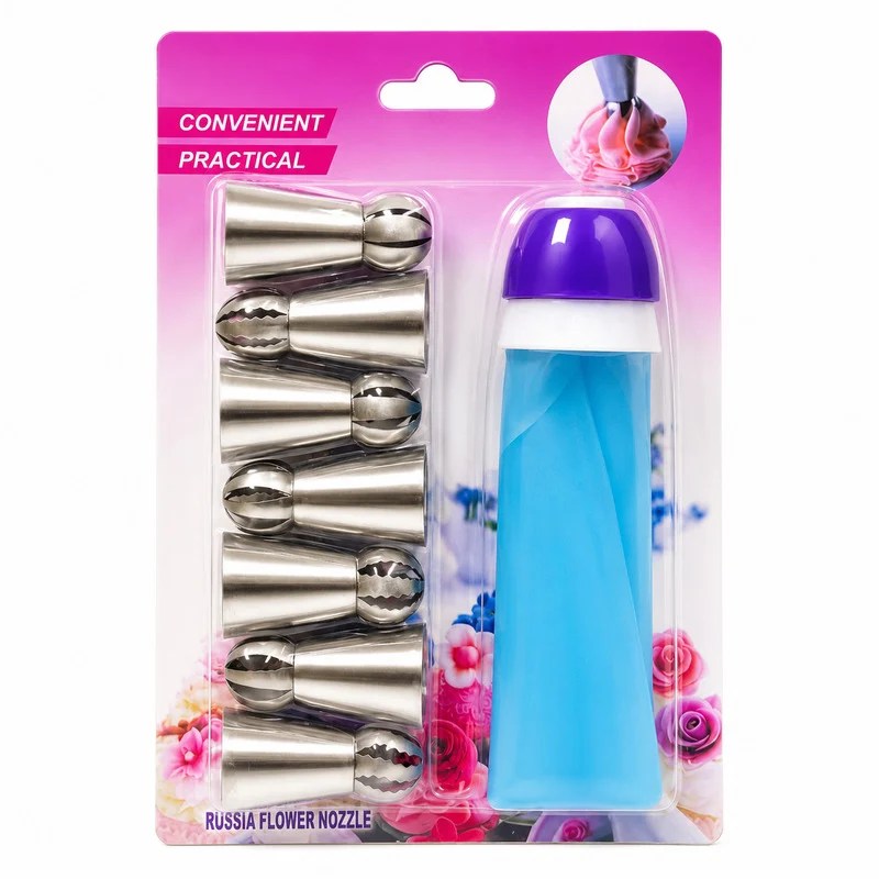 9 Pcs Cake Decorator Set with Icing Piping Bag and Russian Steel Nozzles