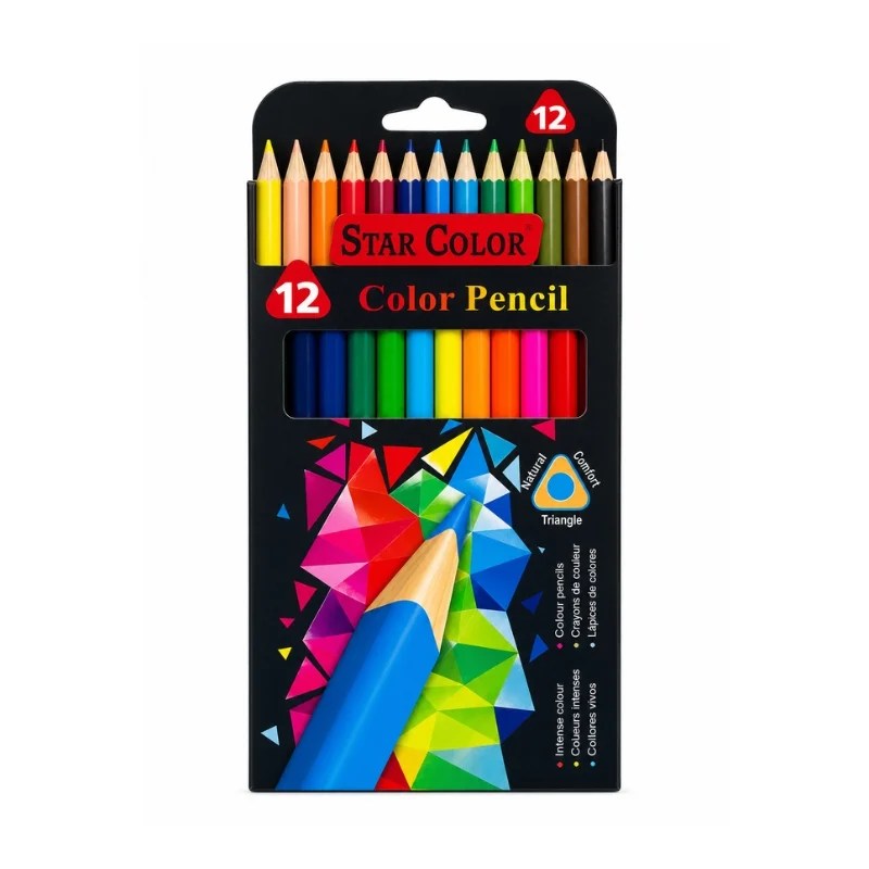 12 Colours High Quality Triangle Colour Pencils (Random Colours)