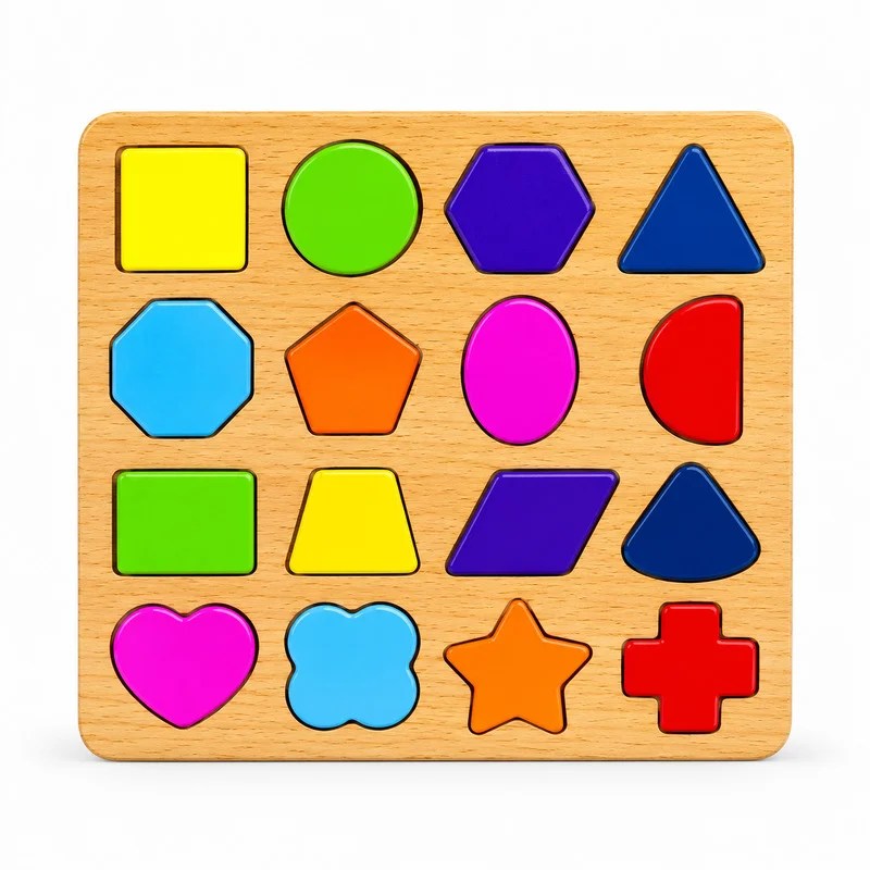Wooden Shapes Puzzle Board – 16 Pcs
