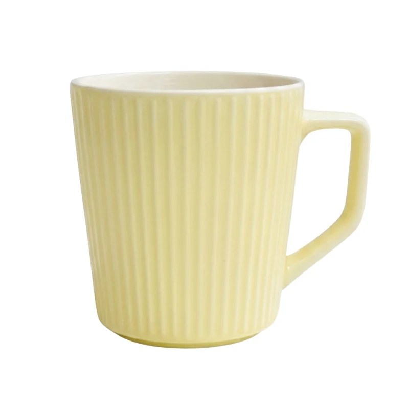 Ribbed Design Porcelain Coffee Mug with Box – Cream Colour – 0071-14GB