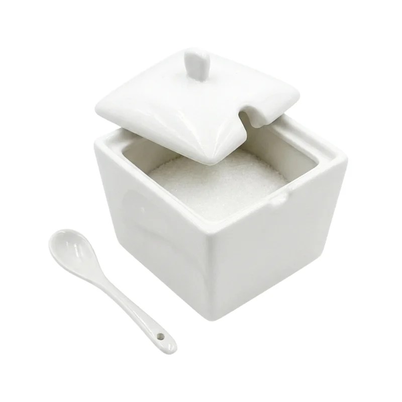 White Porcelain Sugar Pot with Spoon – 5517-43