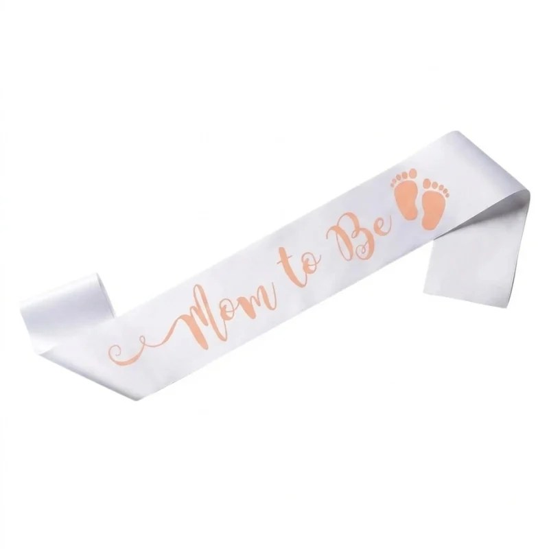 Mom To Be Sash – White with Peach Letters