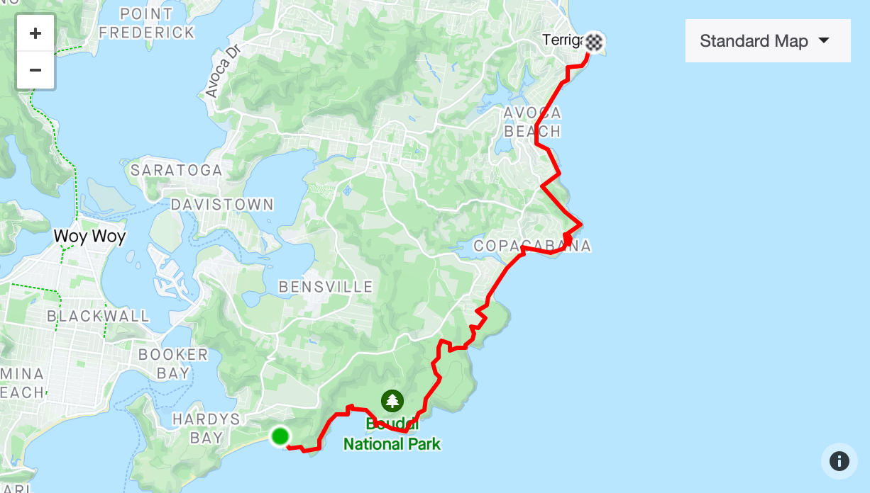 Trek Central Coast 2026 ANZAC Day Veteran Event Map 2022 Terrigal 