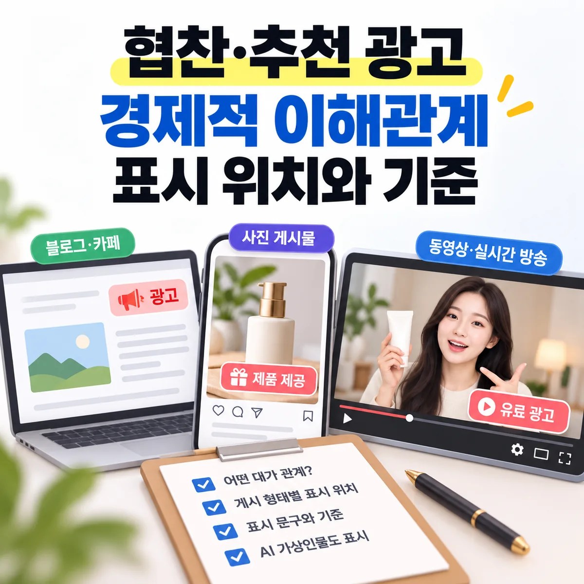 협찬·추천 광고 경제적 이해관계 표시 위치와 기준