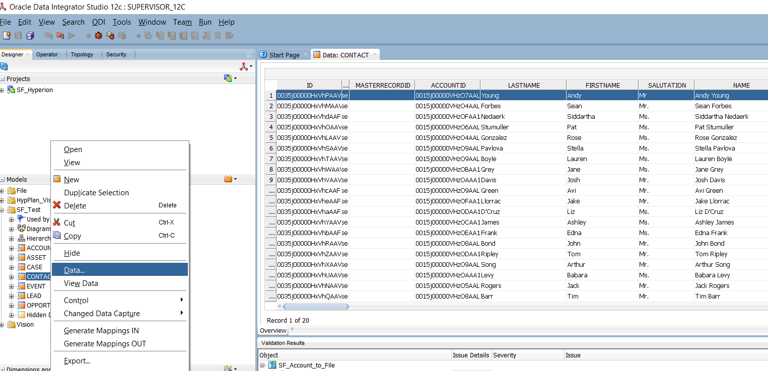Using Oracle Data Integrator to load Salesforce data into text files