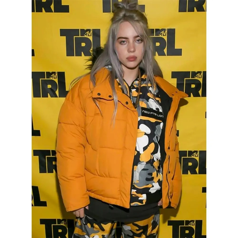 Singer Billie Eilish Orange Puffer Jacket