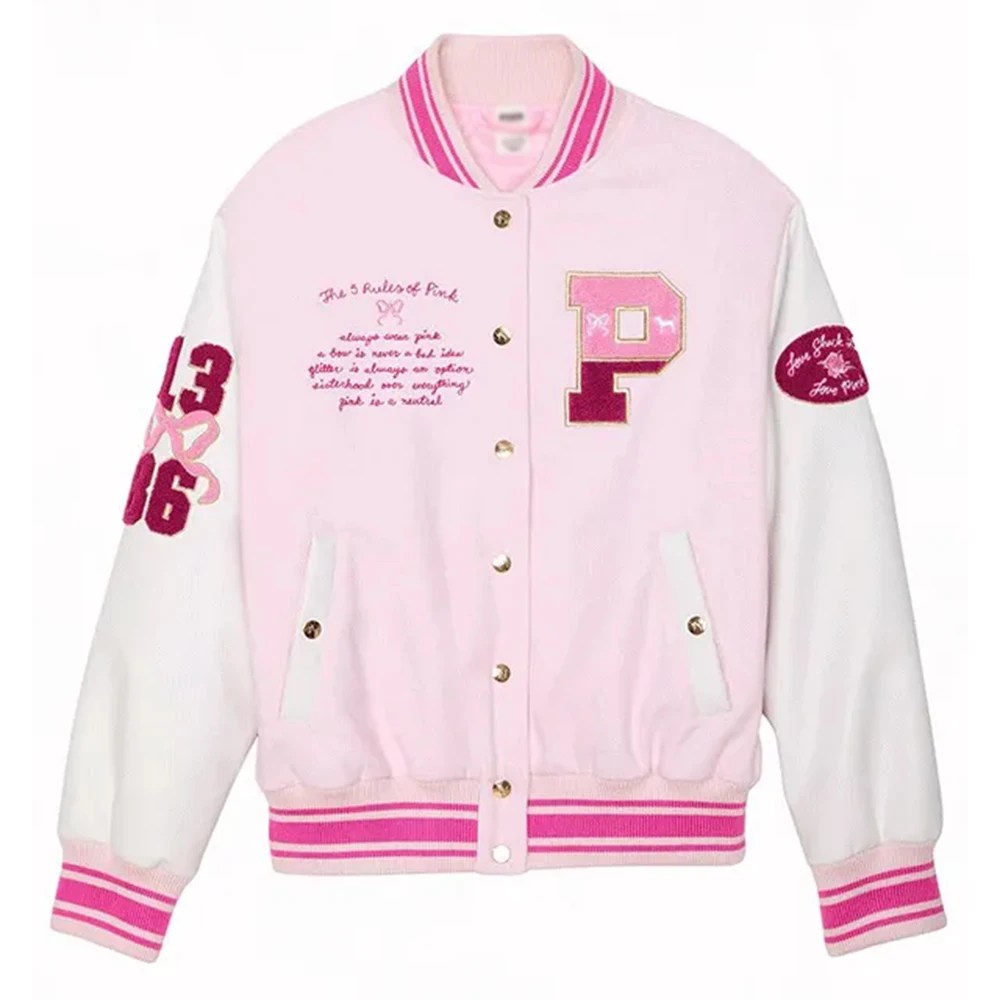 PINK x Love Shack Fancy Pink Varsity Jacket