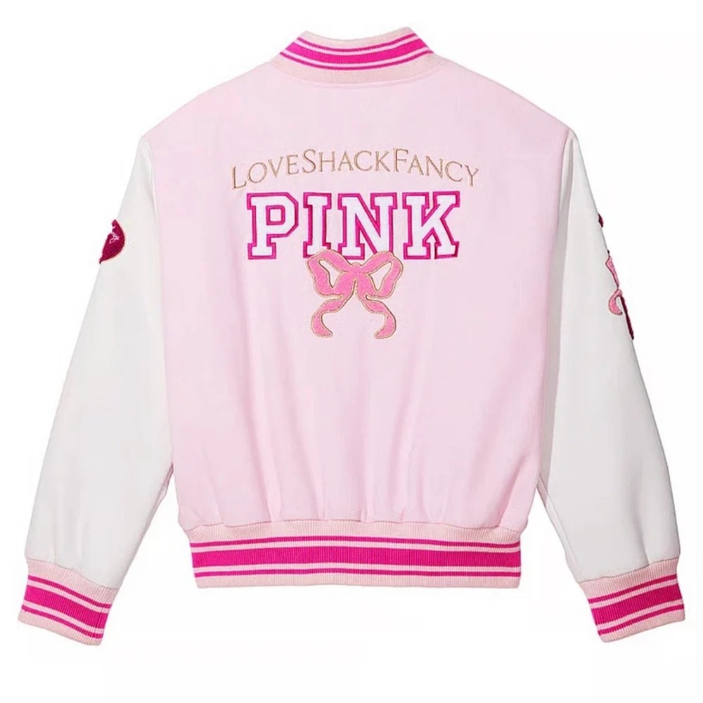 PINK x Love Shack Fancy Pink Varsity Jacket Womens