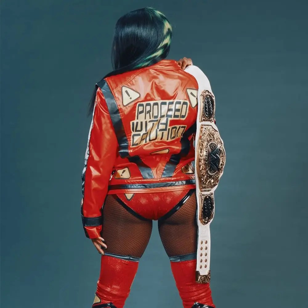 Trinity LaShawn Fatu WWE Naomi Proceed With Caution Red Leather Jacket For Sale