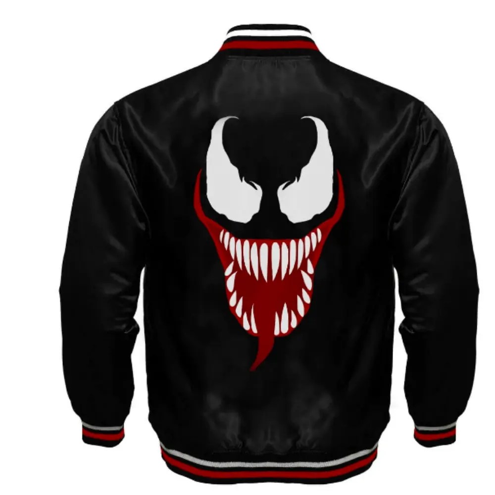 Venom Halloween Black satin Varsity Jacket