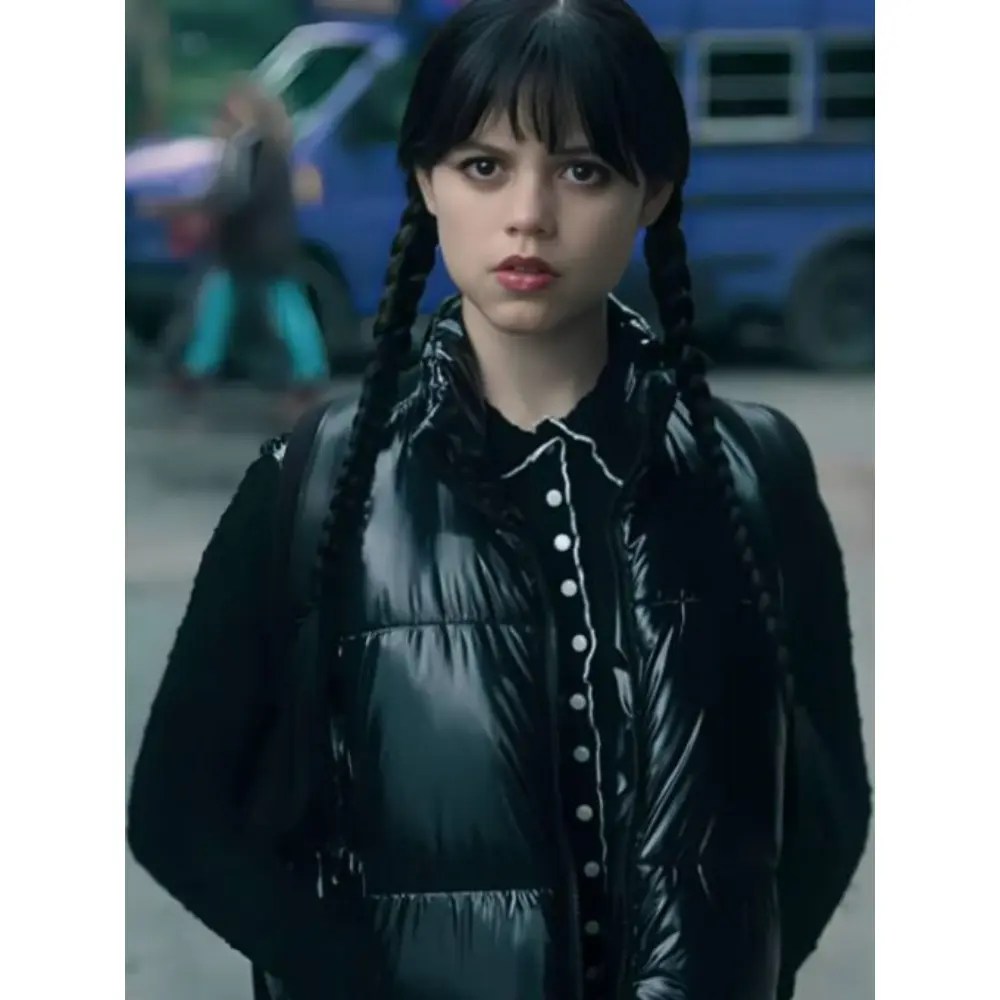 Wednesday Jenna Ortega Black Puffer Vest