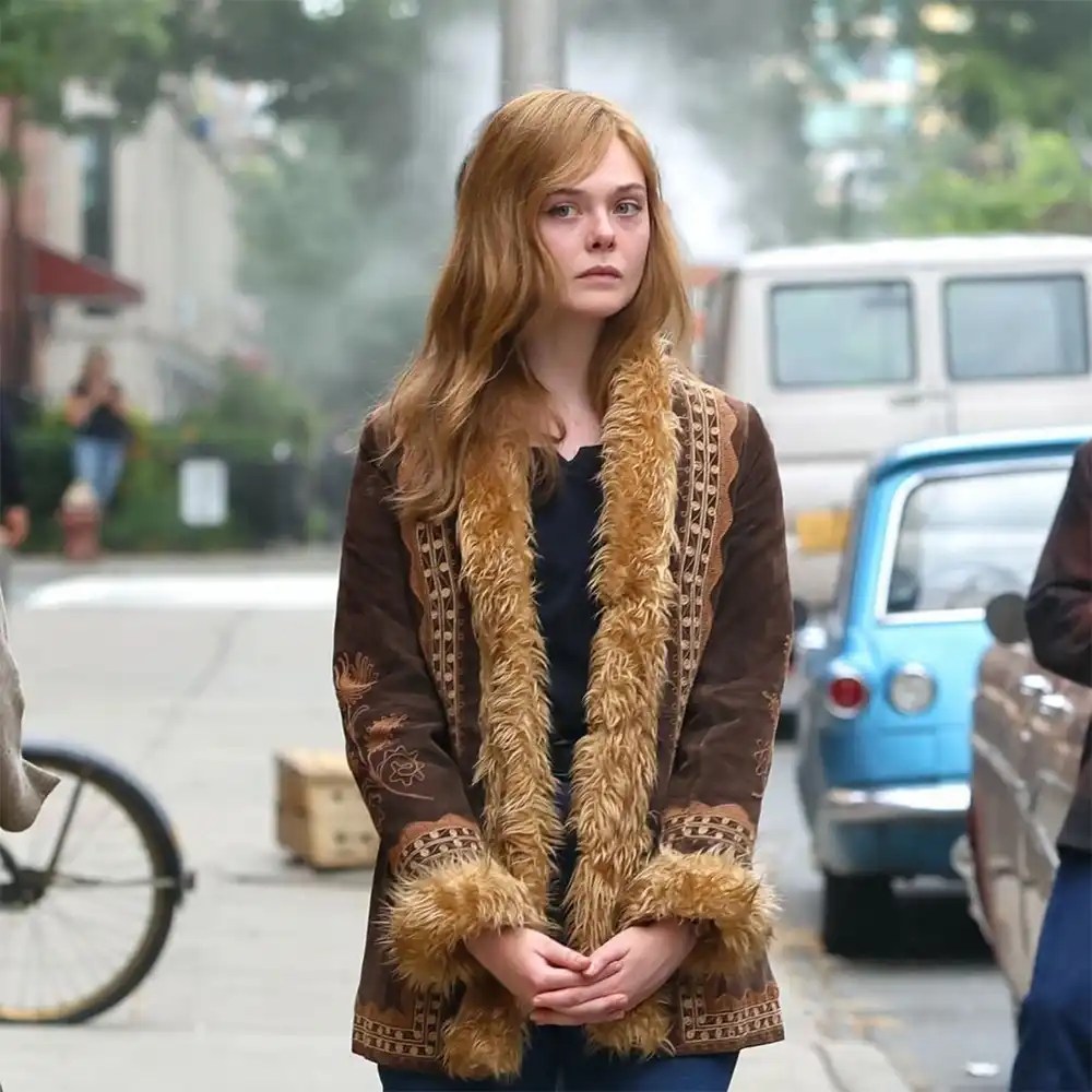 A Complete Unknown Elle Fanning Suede Fur Jacket