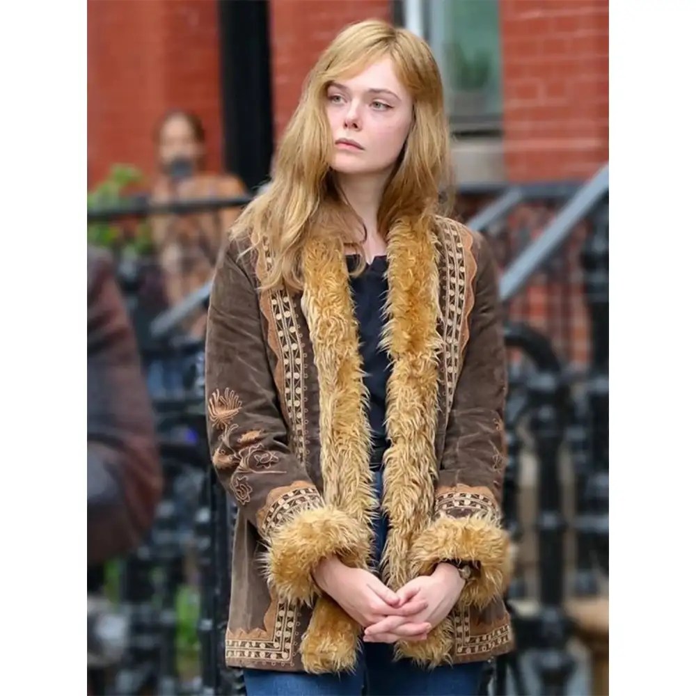 A Complete Unknown 2024 Elle Fanning Fur Jacket