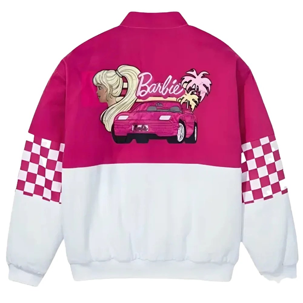 Barbie 2023 Racing Checkered Pink & White Jacket