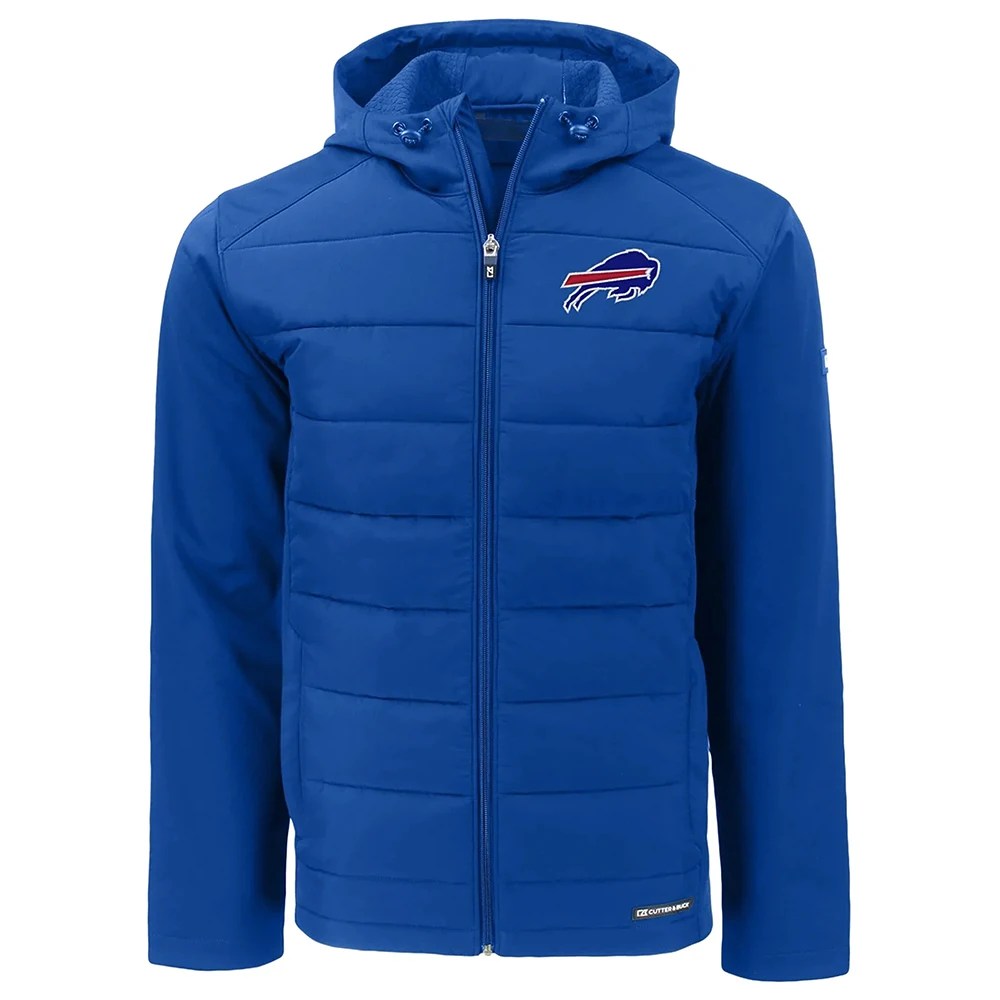 Buffalo Bills Cutter & Buck Evoke Hybrid Eco Softshell Recycled Full Zip Mens Hooded Jacket