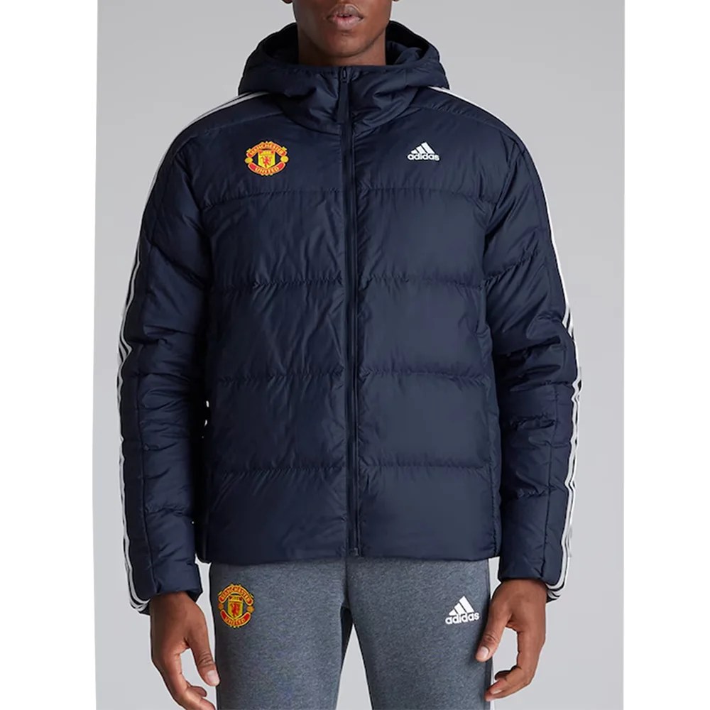 Manchester United x adidas Essentials Midweight Down Hooded Jacket Navy