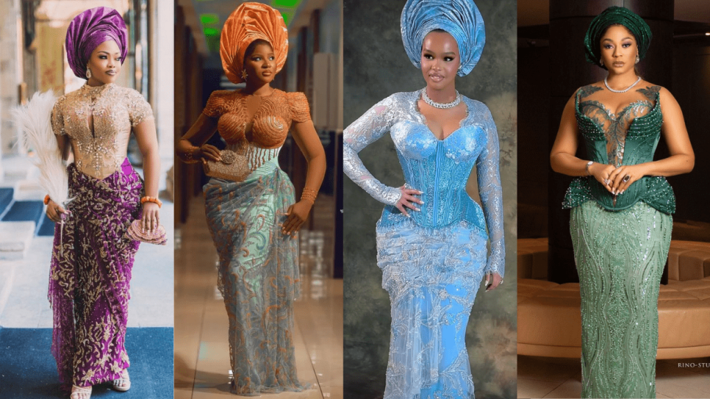 LACE ASOEBI STYLES FOR WEDDING GUEST IN 2025; 40 PHOTOS LACE ASOEBI STYLES