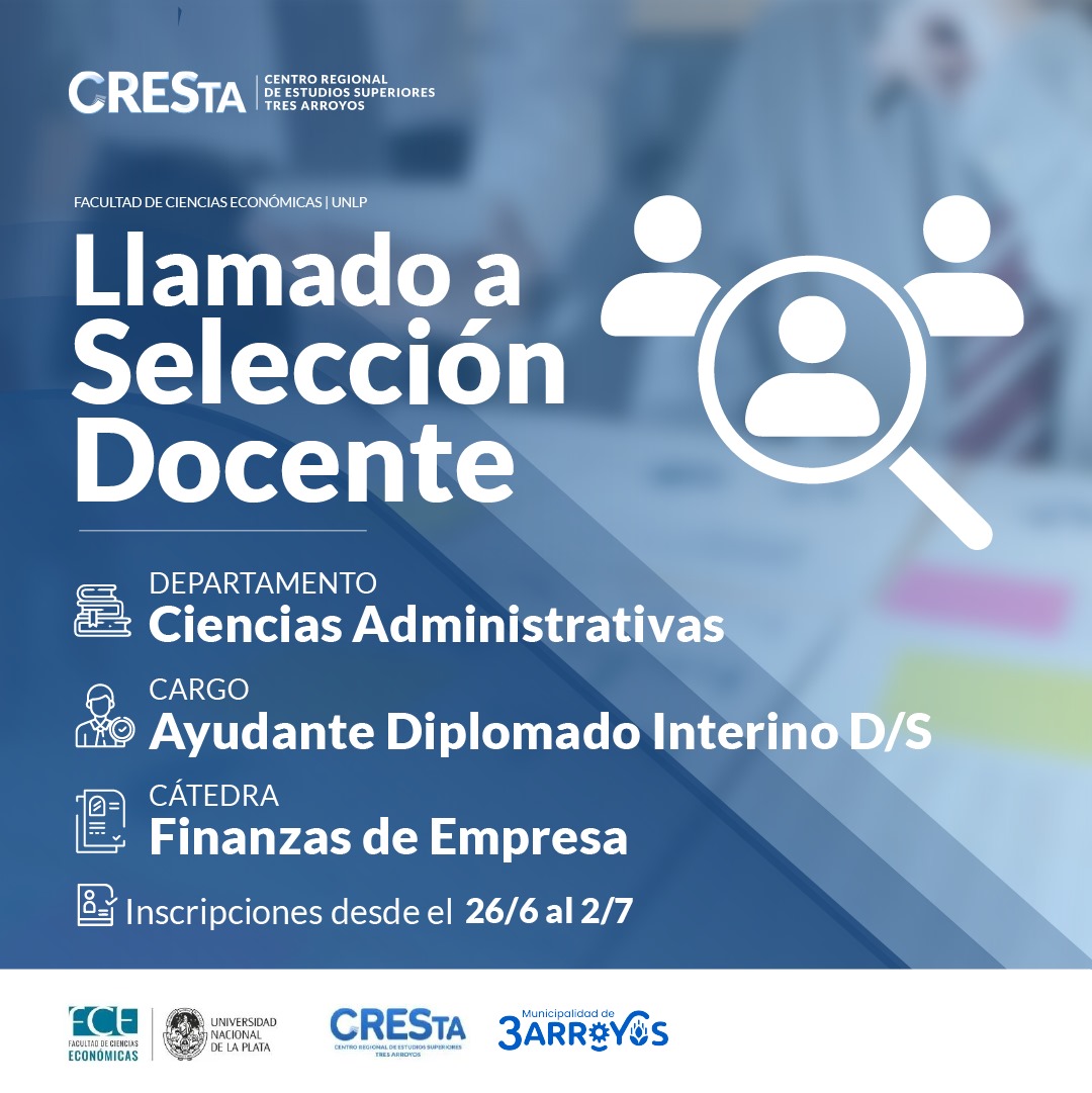 FCE-UNLP-CRESTA: SE ABREN LAS INSCRIPCIONES PARA UN LLAMADO A SELECCIÓN DOCENTE