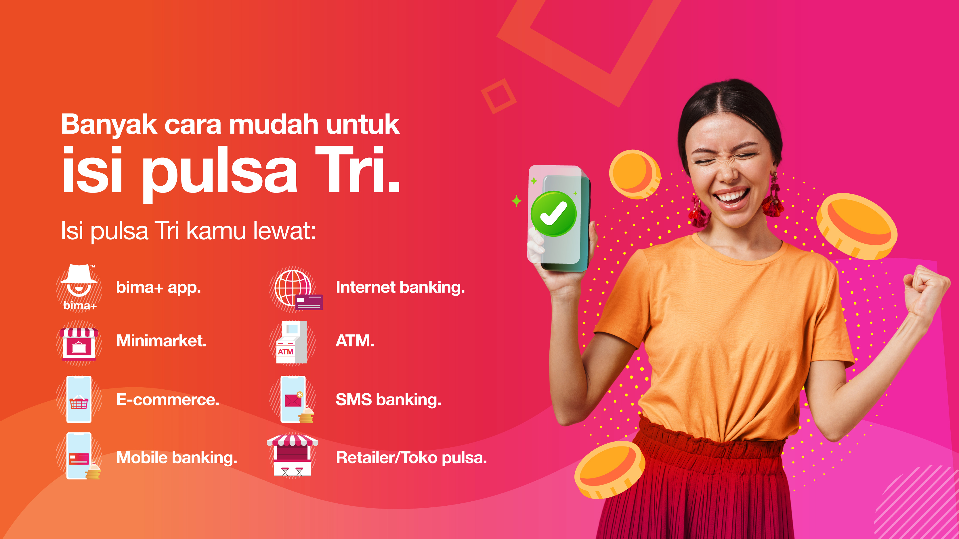 Bank mandiri, bca, bni, bank permata; Cara Isi Ulang Pulsa Tri Tri Indonesia