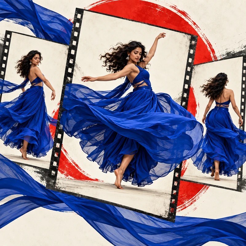 Sequential dancer spin frames and cobalt fabric motion