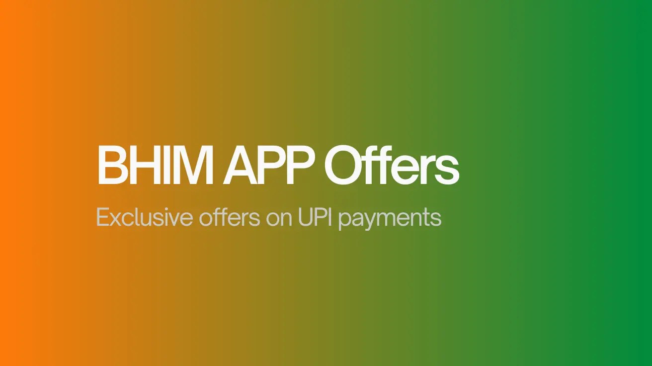Gradient background of orange to green with bold white text reading "BHIM APP Offers" and smaller text, "Exclusive offers on UPI payments.