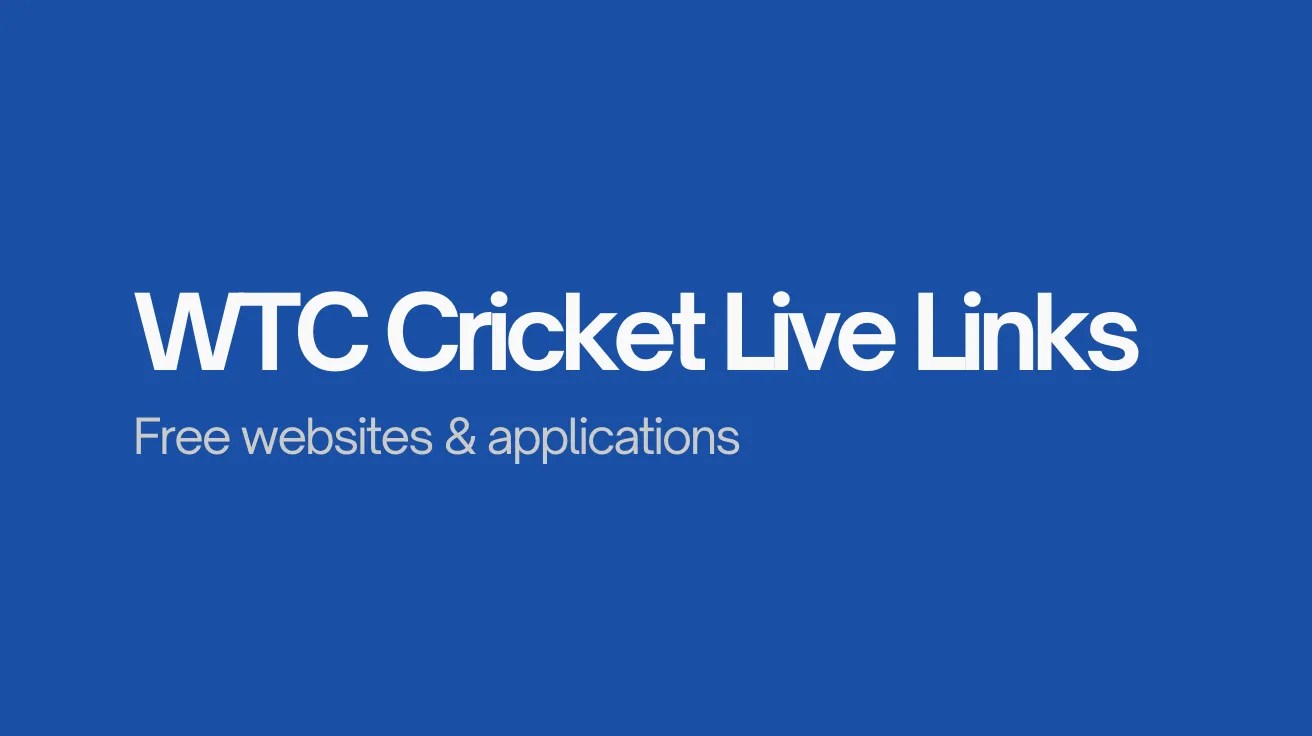 Blue background with white text reading "WTC Cricket Live Links" and "Free websites & applications." Simple, informative design for live streaming links.