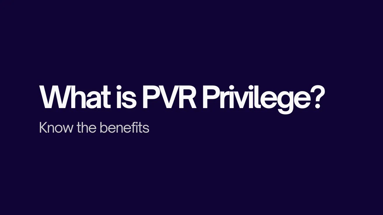 Text on a dark blue background reads, "What is PVR Privilege? Know the benefits" in bold and regular white font, conveying an informative tone.