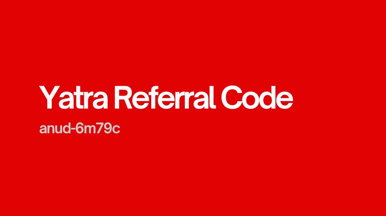 Red background with white text reading "Yatra Referral Code" above the code "anud-6m79c," conveying a promotional or marketing offer.