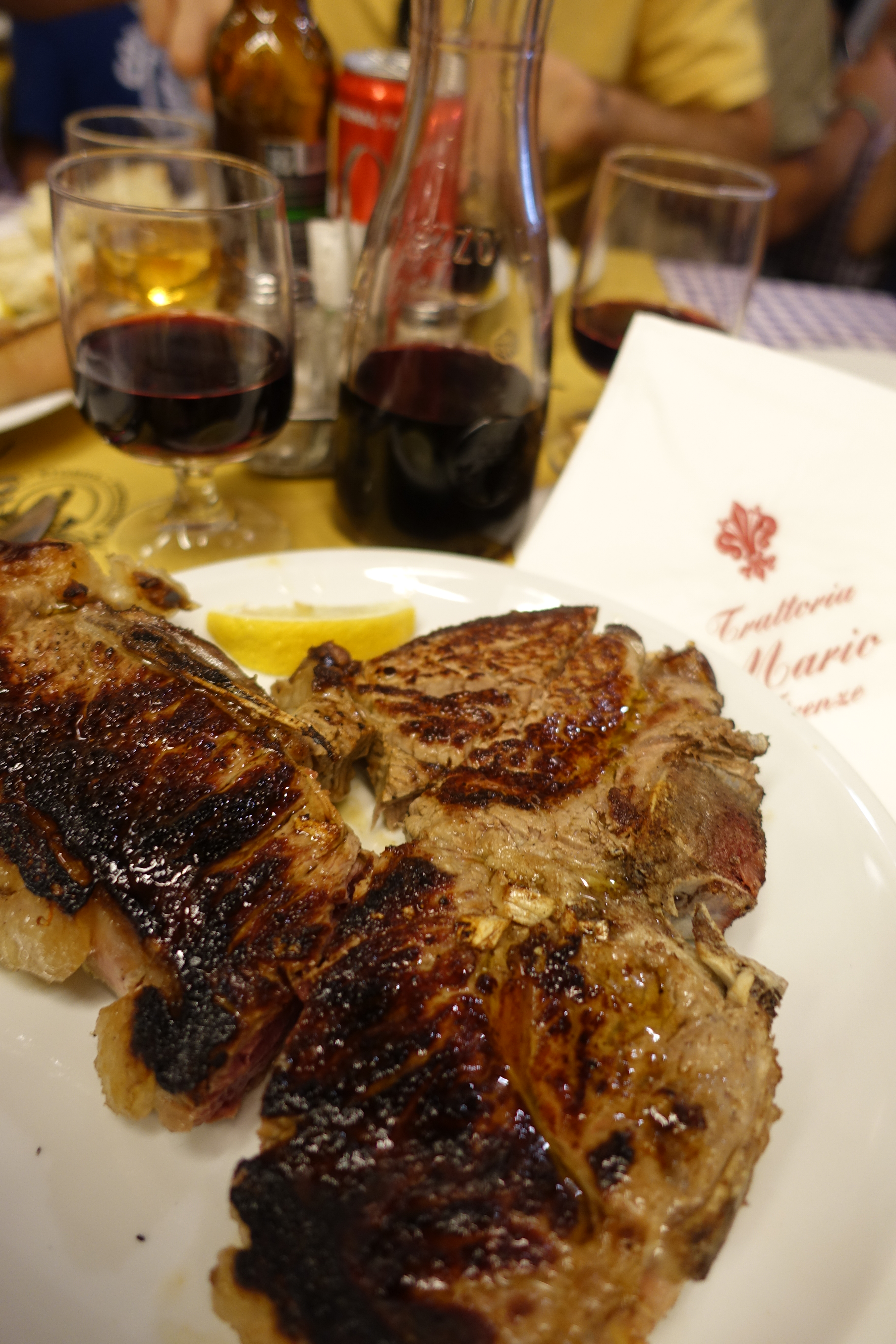 Authentic Florentine steak done medium well served with house Chianti