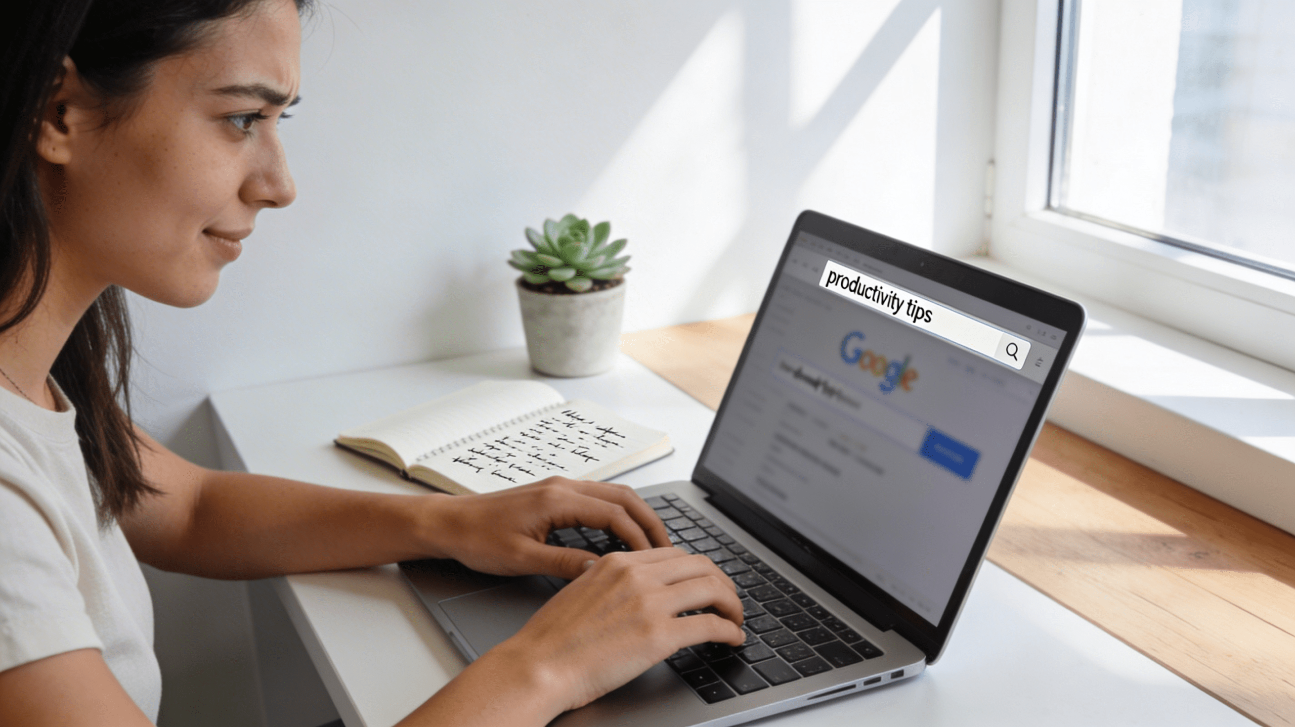 Beginner affiliate blogger working on laptop to rank on Google