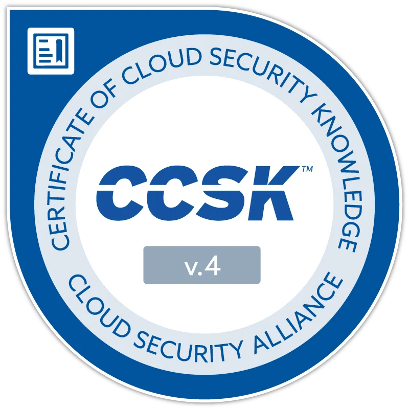 CSA Certificate of Cloud Security Knowledge v.4 (CCSK) badge earned by Michael Theriault of Trimark Security