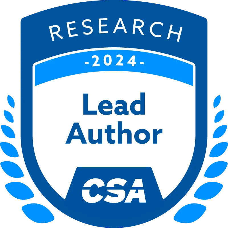 CSA Research Lead Author 2024 badge issued by Cloud Security Alliance to Michael Theriault of Trimark Security