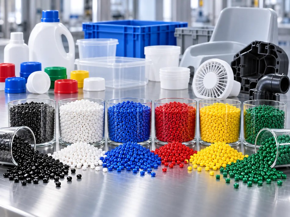 Masterbatch pellets with finished plastic applications